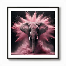 Elephant splashing pink dust Art Print