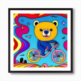 Bear riding a bike - AI artwork Art Print