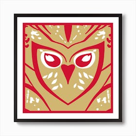 Chic Owl Red And Mustard Art Print
