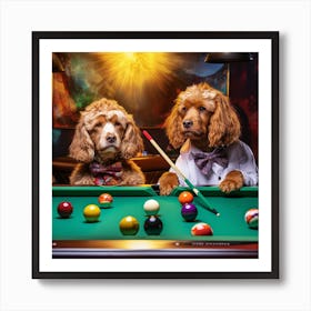 Two Dogs Playing Pool Art Print