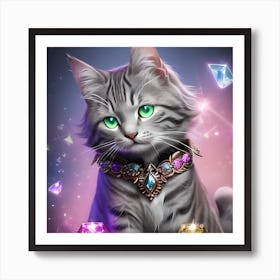 Cat With Jewels Art Print