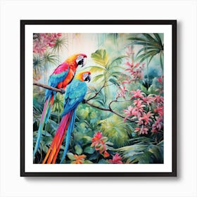 Parrots In The Jungle Art Print