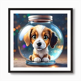 Puppy In A Glass Jar Art Print