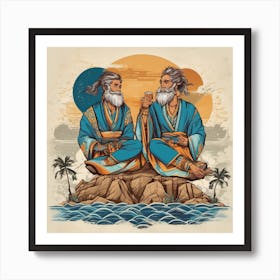 Two Men Sitting On A Rock Art Print