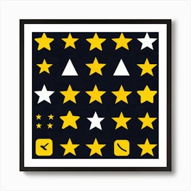 Collection Of Bright 5 Star Feedback Symbols Modern White And Gold Isolated Shiny Elements Black (5) Art Print