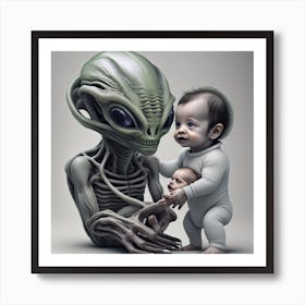Alien holding Human Baby #2 Art Print