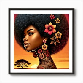 Afro Girl Illustration 1 Art Print