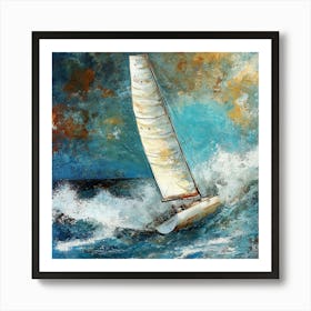 Sailboat In Rough Seas 3 Art Print