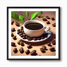 Coffee Cup With Coffee Beans 6 Art Print