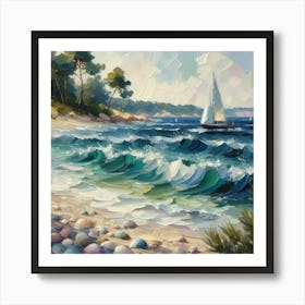 Sailboat On The Beach, Acrylic Painting Style 10 Art Print