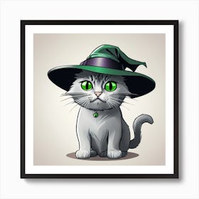 Cute Cat In A Witch Hat Art Print