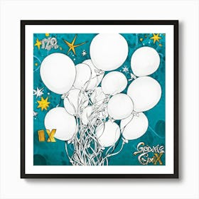 An Octane Rendered Abstract Whimsical Bunch Of Hand Drawn White Balloons Each Decorated With Int (3) Art Print