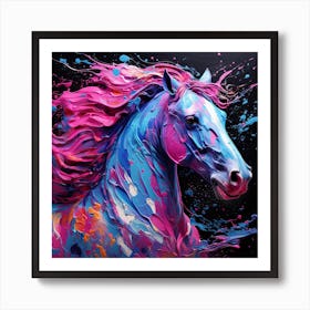 Blue & Pink Acrylic Horse 2 Art Print