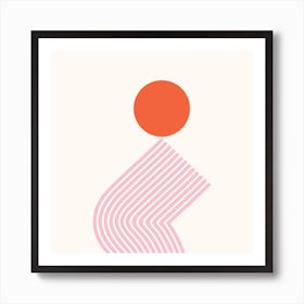 Geometric Lines Sun Rainbow Balance Playful Abstract in Pink Red Beige Art Print