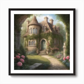 Cinderellas House Nestled In A Tranquil Forest Glade Boasts Walls Adorned With Climbing Roses Th (7) Art Print