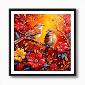 Birds On A Branch Art Print