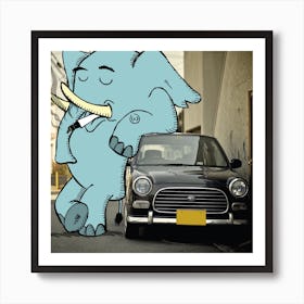 Elephant Smoking Car City Urban Art Print