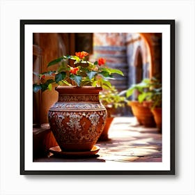 Watercolor Terracotta Pots Court Yard Italy Studio Photography Complex Details Art Print