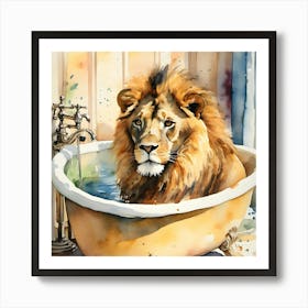 Lion In Bath Art Print