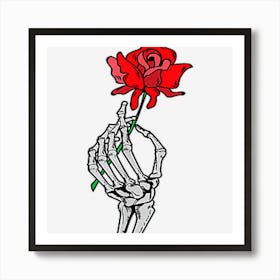 Funny Skeleton Hand With Red Rose Peace Halloween Lover Art Print