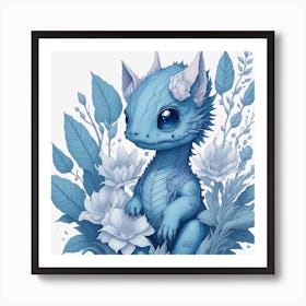 Floral Blue Dragon (5) Art Print