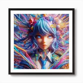 Anime Girl With Colorful Hair Art Print