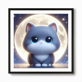 Cute Cat In The Moonlight Art Print