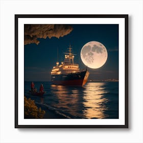 Full Moon Over The Sea 1 Art Print