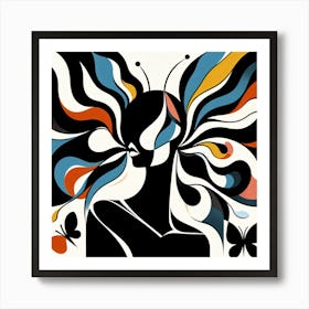 Colourful Butterfly Woman Abstract Art Print