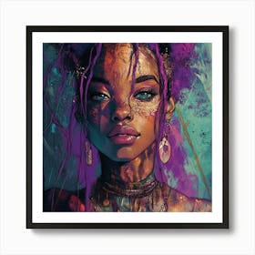 Girl With Purple Hair Art Print