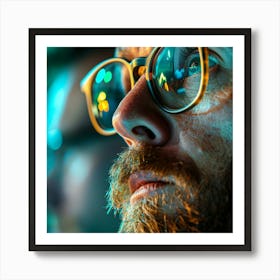 Close Up Of A Man With Glasses Art Print