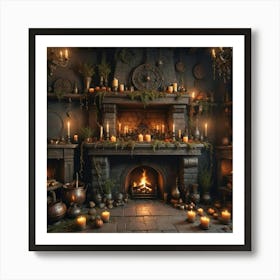 Fireplace With Candles Art Print
