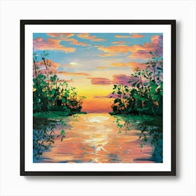 Sunset Over The Water Art Print