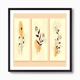 Line art flowers, and leaves abstract background set Art Print