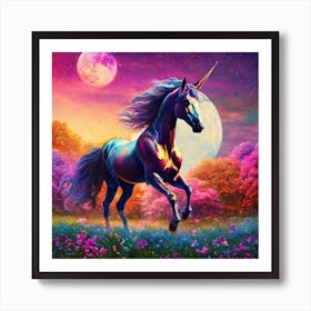 Unicorn In The Moonlight Art Print