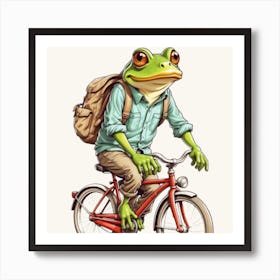 Frog Riding A Bike Art Print