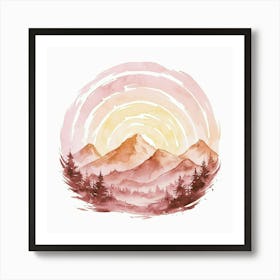 Watercolor Of Mountains Art Print