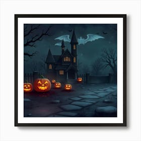 Night of Terror: Haunted Mansion and the Flight of the Ghostly Bats Art Print