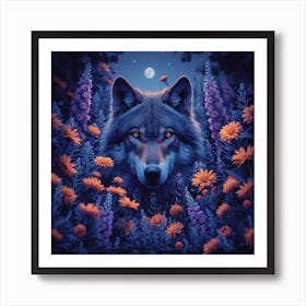 Wolf In Flowers Art Print