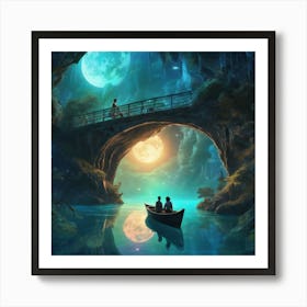 813497 Realistic Vision Bioluminescent Cave, Bridge, Boat Xl 1024 V1 0 Art Print