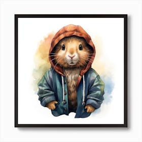 Watercolour Cartoon Guinea Pig In A Hoodie 1 Art Print