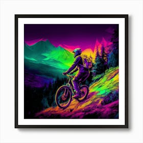 Rainbow Mountain Biker Art Print