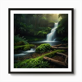 Waterfall In The Forest 4 Art Print