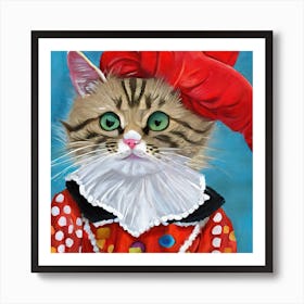 Cute Cat In A Red Costume Painting Póster