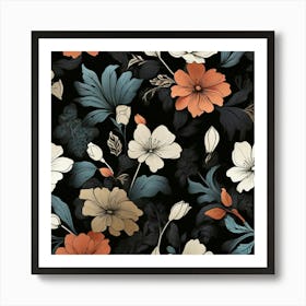 Boho art Silhouette of Floral pattern Art Print