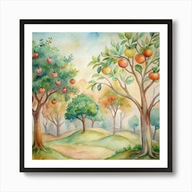 Watercolor Of Apple Trees 2 Art Print