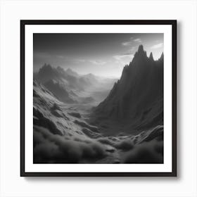 Peaceful Landscape In Mountains Black And White Still Digital Art Perfect Composition Beautiful (5) Art Print