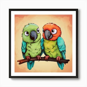 Parrots On A Branch 2 Art Print