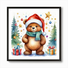 Christmas Bear with gifts and Christmas tree Art Print