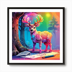 Deer In The Forest 35 Art Print